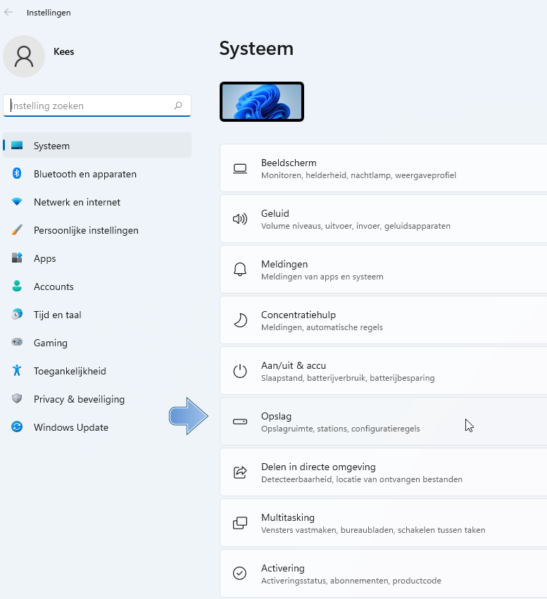 instellingen systeem